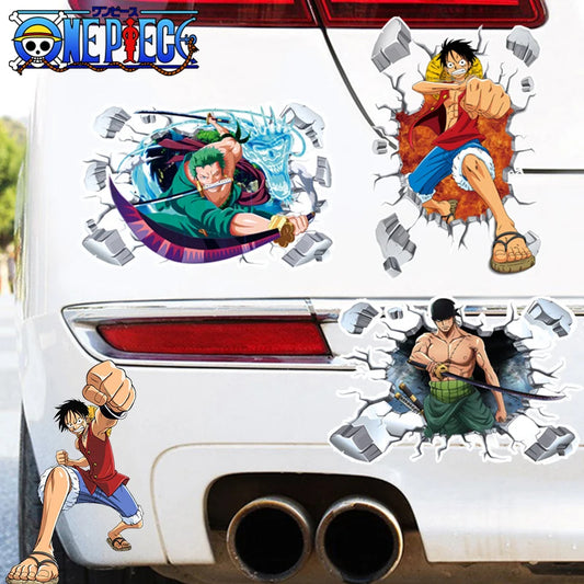 One Piece Luffy Car Window Stickers Anime Zoro Rear Windshield Decorative Stickers Cartoon Auto Scratch Masking Film Gifts