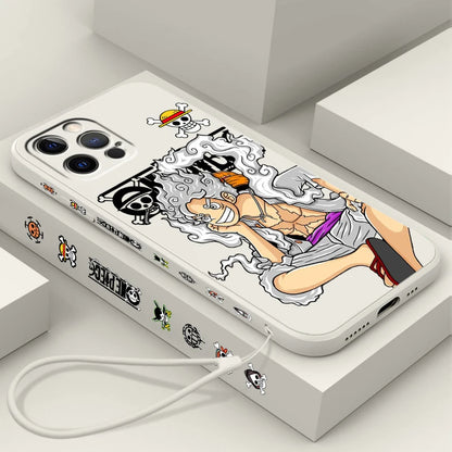 Coque en TPU One Piece pour iPhone Luffy Cool Soft 16 15 14 13 12 11 Pro Max Plus antichoc liquide corde gauche