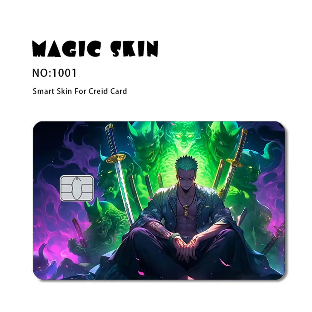 Autocollant en PVC mat 2,5D HD 3M pour carte de crédit ou de débit, motif dessin animé One Piece Luffy Zoro Ace Robin