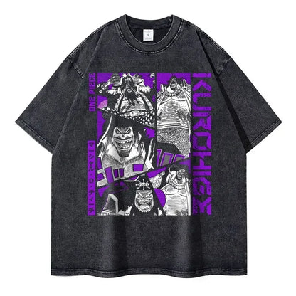 Bilibili Roronoa Zoro T-shirts Vintage Washed Anime One P-Piece T-shirt Streetwear Oversized L-Luffy Manga Tops Tees 100% Cotton - One Piece Merchandise - Free Shipping Buy Now