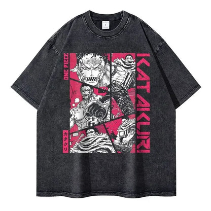 Bilibili Roronoa Zoro T-shirts Vintage Washed Anime One P-Piece T-shirt Streetwear Oversized L-Luffy Manga Tops Tees 100% Cotton - One Piece Merchandise - Free Shipping Buy Now