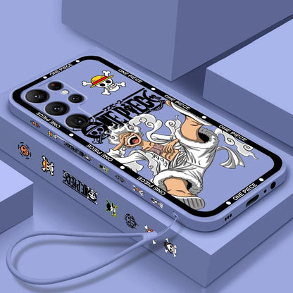 One Piece Luffy Cover For Samsung Galaxy S24 S23 S22 S21 S20 FE S10 Ultra Plus Lite 5G - Cartoon Liquid Left Rope Cover Phone Case - One Piece Merchandise - Free Shipping Buy Now