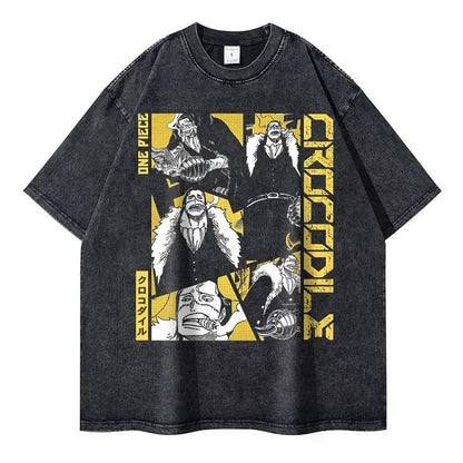 Bilibili Roronoa Zoro T-shirts Vintage Washed Anime One P-Piece T-shirt Streetwear Oversized L-Luffy Manga Tops Tees 100% Cotton - One Piece Merchandise - Free Shipping Buy Now