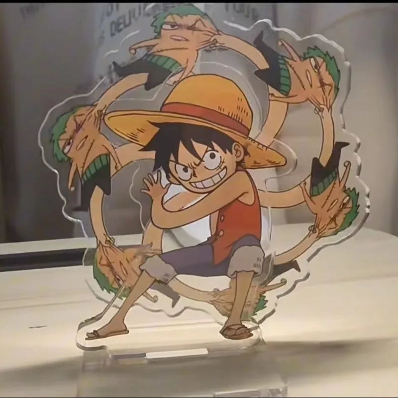 Figurines d'action One Piece Luffy en acrylique, support rotatif créatif, ornements de bureau, dessin animé Zoro, bijoux de bureau, cadeaux, jouets