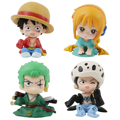 Lot de 10 figurines One Piece Luffy Roronoa Zoro 4 cm, version Q, Kawaii, décoration de voiture, modèle en PVC, cadeau