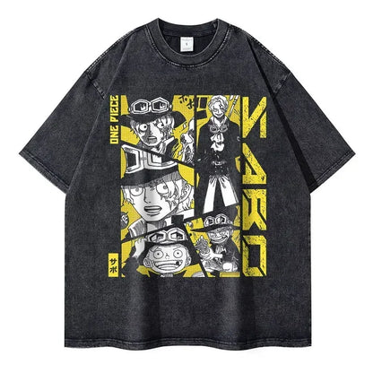 Bilibili Roronoa Zoro T-shirts Vintage Washed Anime One P-Piece T-shirt Streetwear Oversized L-Luffy Manga Tops Tees 100% Cotton - One Piece Merchandise - Free Shipping Buy Now