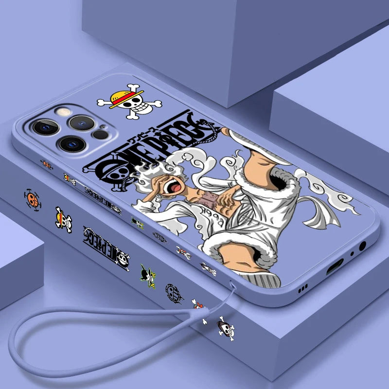 Coque en TPU One Piece pour iPhone Luffy Cool Soft 16 15 14 13 12 11 Pro Max Plus antichoc liquide corde gauche